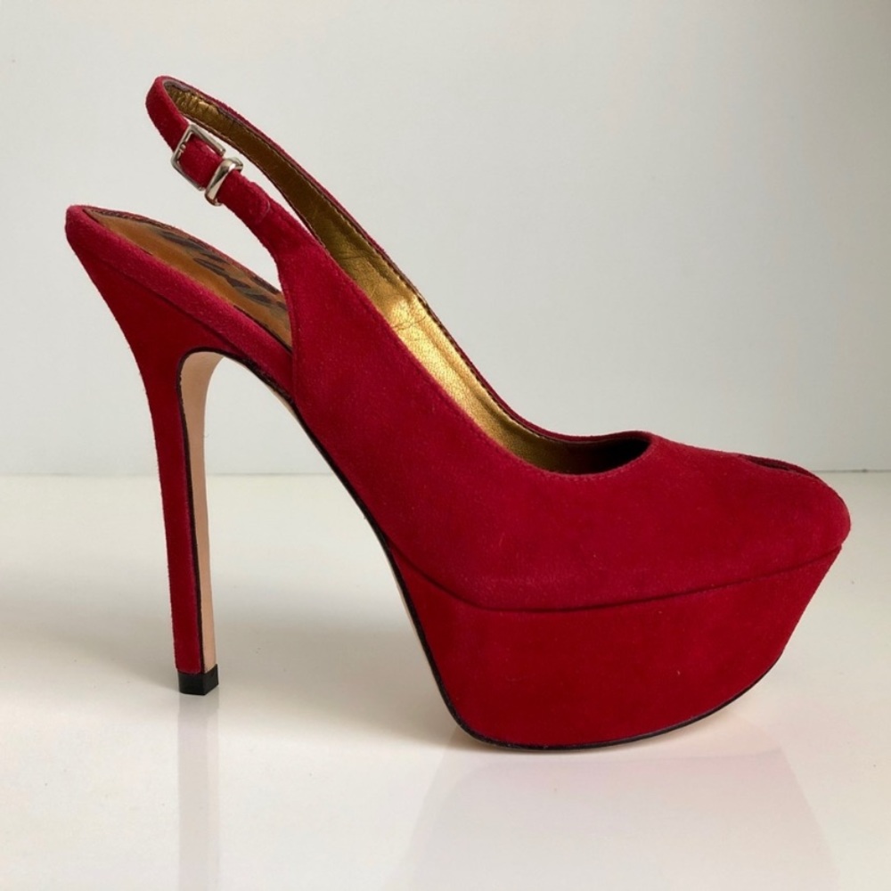 Sam Edelman Platform Peep Toe in Red Suede